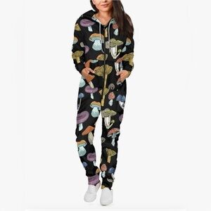 Adult Unisex Mushroom Print Hoodie Onesie Zip Front Pockets Size XXL New